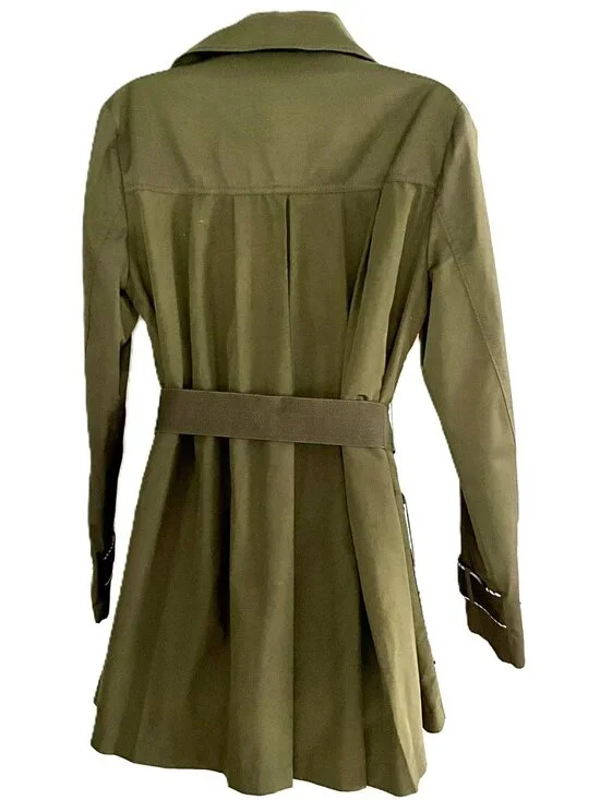 Guess Belted Trench Jacket Olive Green Cotton Blend Size M - Picture 3 of 13